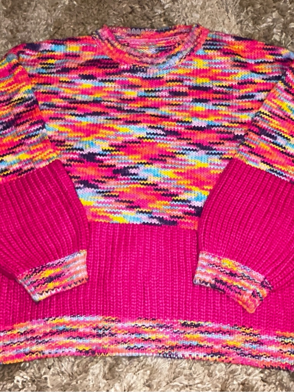 Hazel Blues Rainbow Confetti Drop Shoulder Sweater